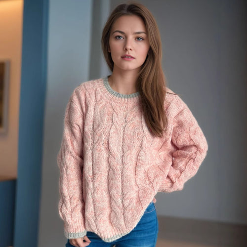 Damen Grobstrickpullover mit Zopfdesign und großzügigem Fall Drune