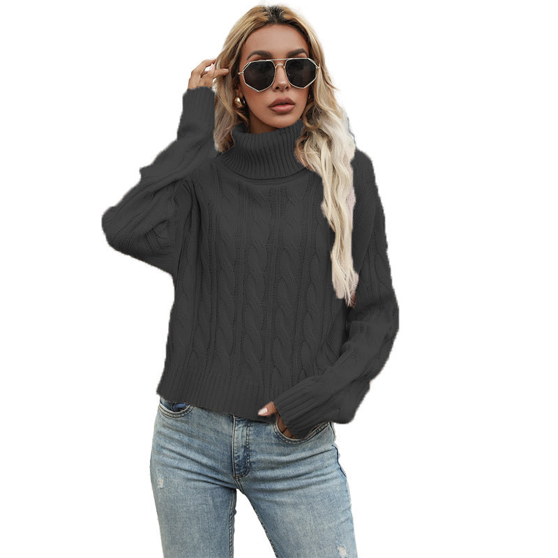 Damen Grobstrickpullover mit hohem Kragen und strukturiertem Zopfmuster Drune