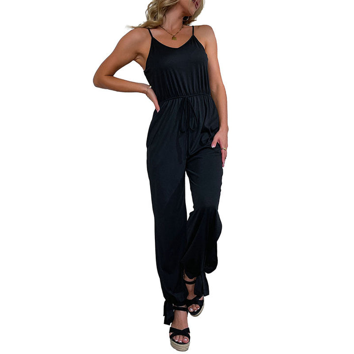 Damen lässiger Jumpsuit mit verstellbarem Taillengurt und elastischen Bündchen Drune