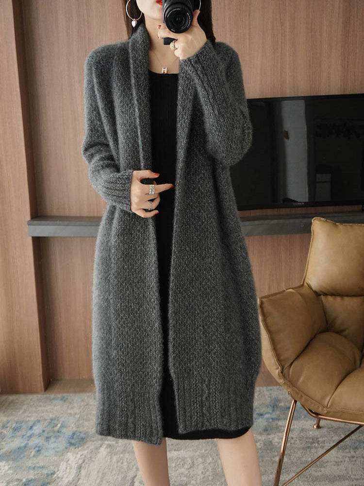 Damen Strickjacke mit modernem Zopfmuster und offenen Front Drune