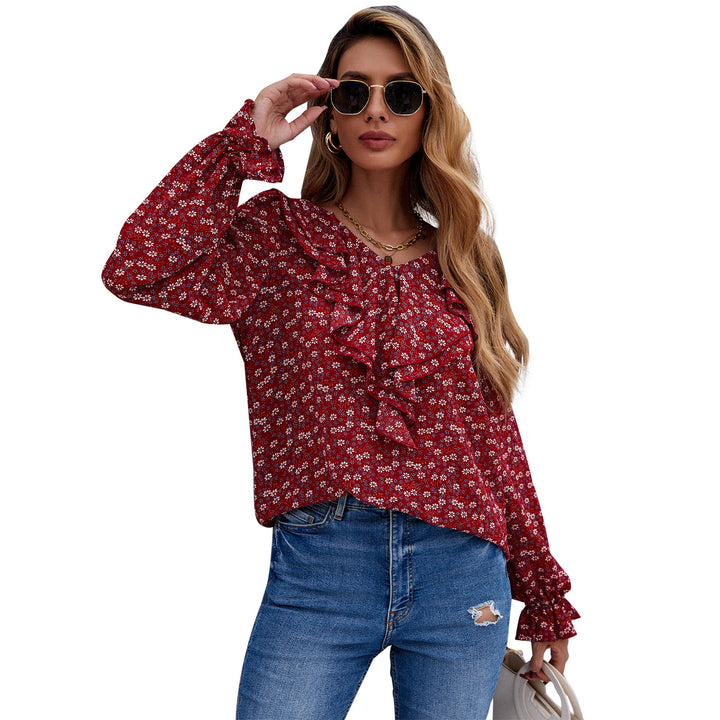 Damen Bluse mit Rüschendetails und floralem Muster Drune