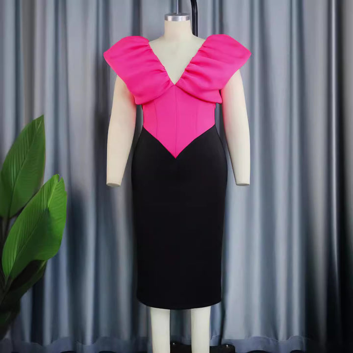 Damen Etuikleid mit voluminösen Rüschenschultern Drune