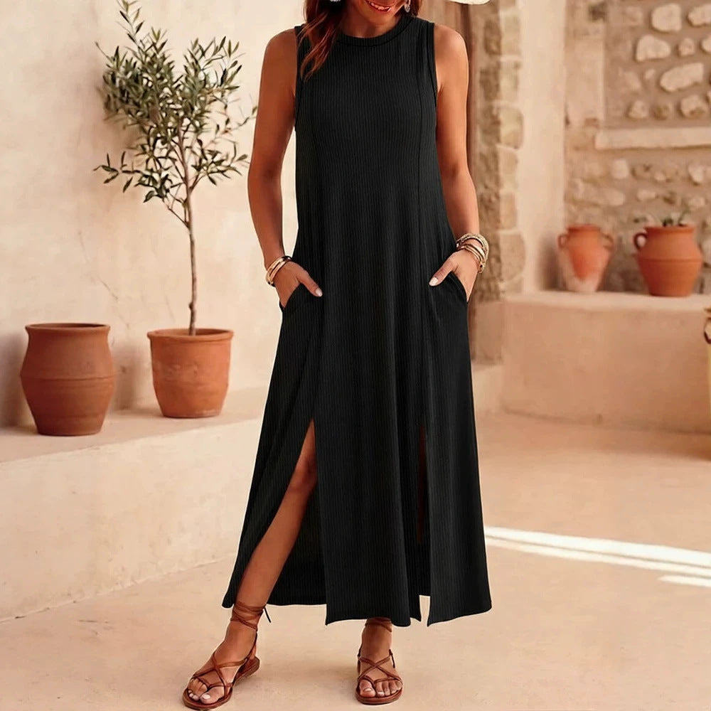 Damen Maxikleid mit elegantem Schlitz und praktischen Taschen Drune