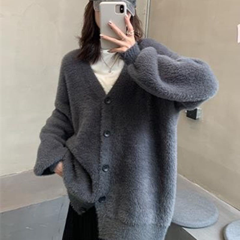 Damen Kuschelige Strickjacke mit tiefem V-Ausschnitt und weichem Material Drune
