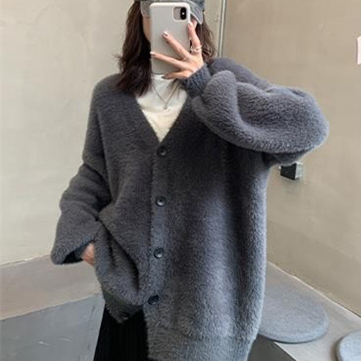 Damen Kuschelige Strickjacke mit tiefem V-Ausschnitt und weichem Material Drune