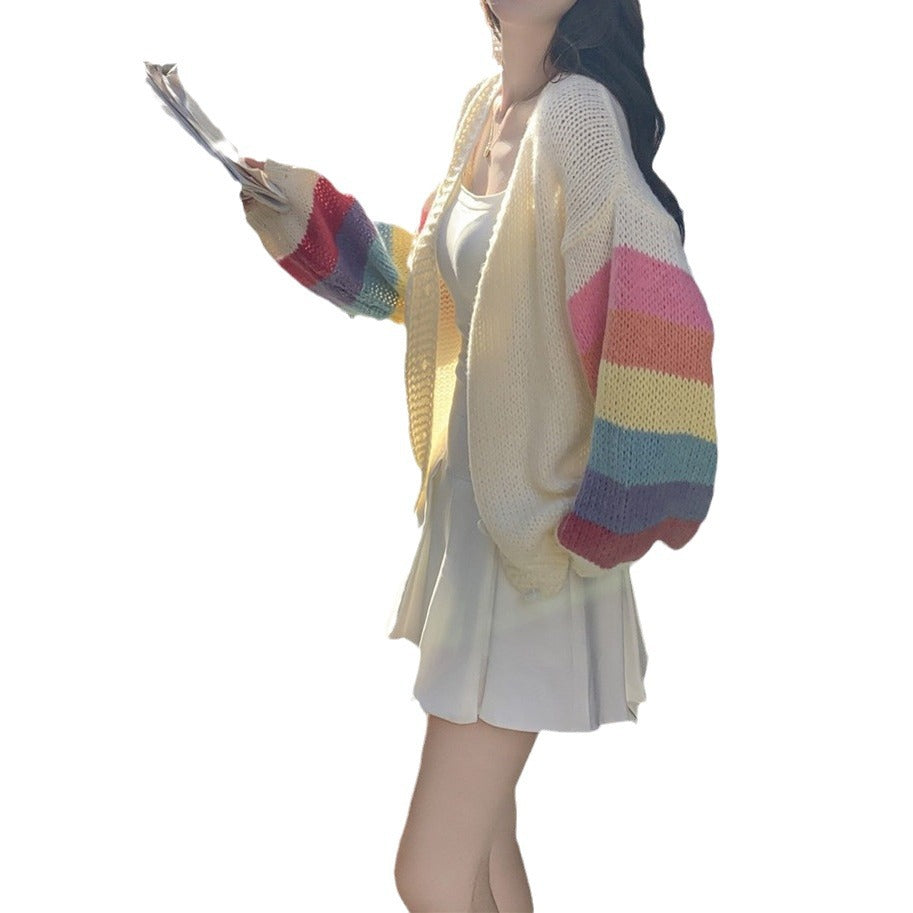 Damen Strickjacke mit bunten Armabschlüssen Drune