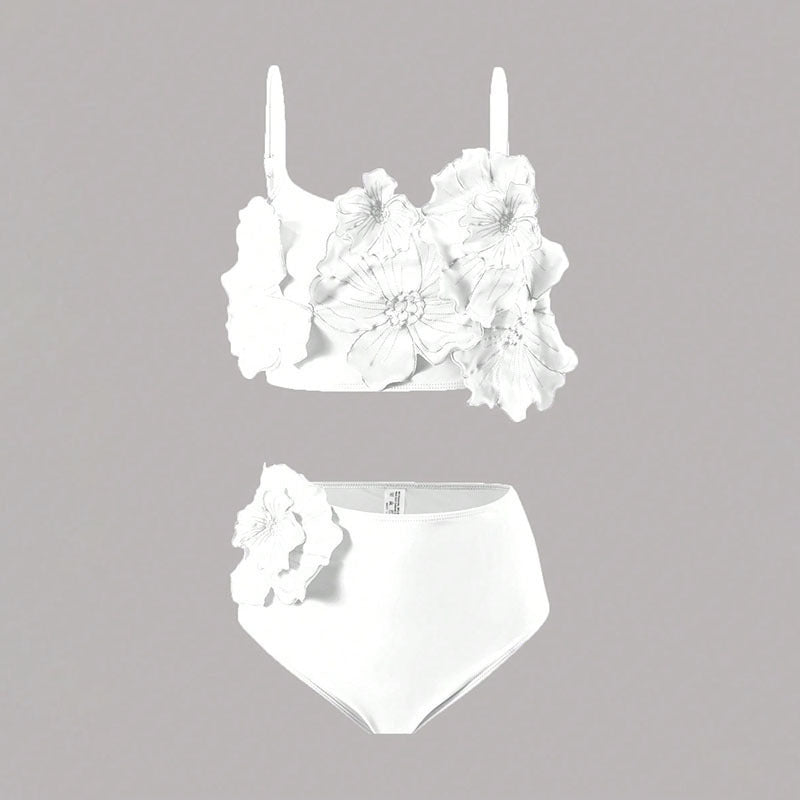 Damen Bikini-Set mit floralem 3D-Design und hochgeschnittenem Unterteil Drune
