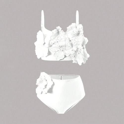 Damen Bikini-Set mit floralem 3D-Design und hochgeschnittenem Unterteil Drune