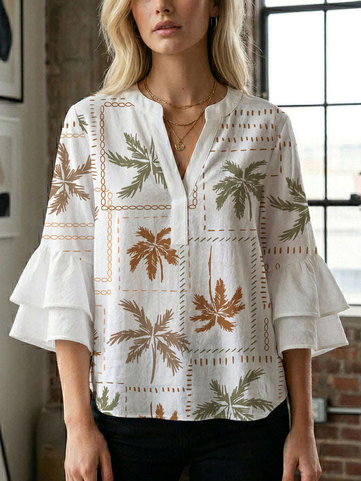 Damen Bluse mit Rüschendetails und auffälligem Animal-Print Drune