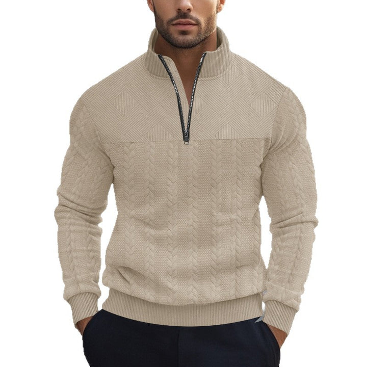 Herren nan Zopfmuster-Halbzip-Pullover mit Stehkragen, strukturierter Passe und geripptem Saum Drune