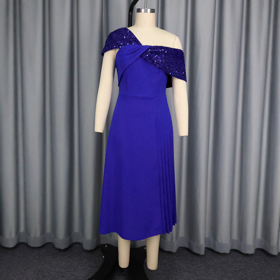 Damen elegantes Abendkleid mit schulterfreiem Design und funkelnden Pailletten Drune