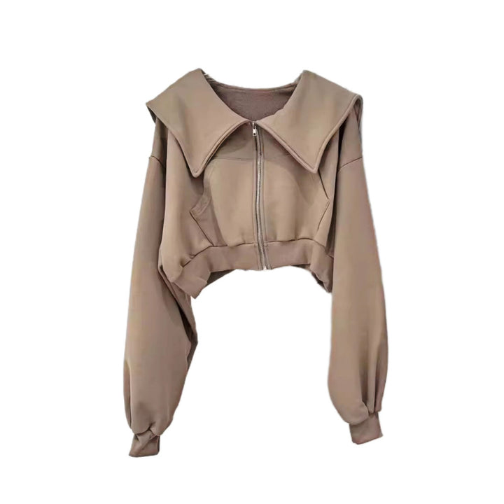 Damen moderne cropped Sweatjacke mit großzügigem Kragen Drune