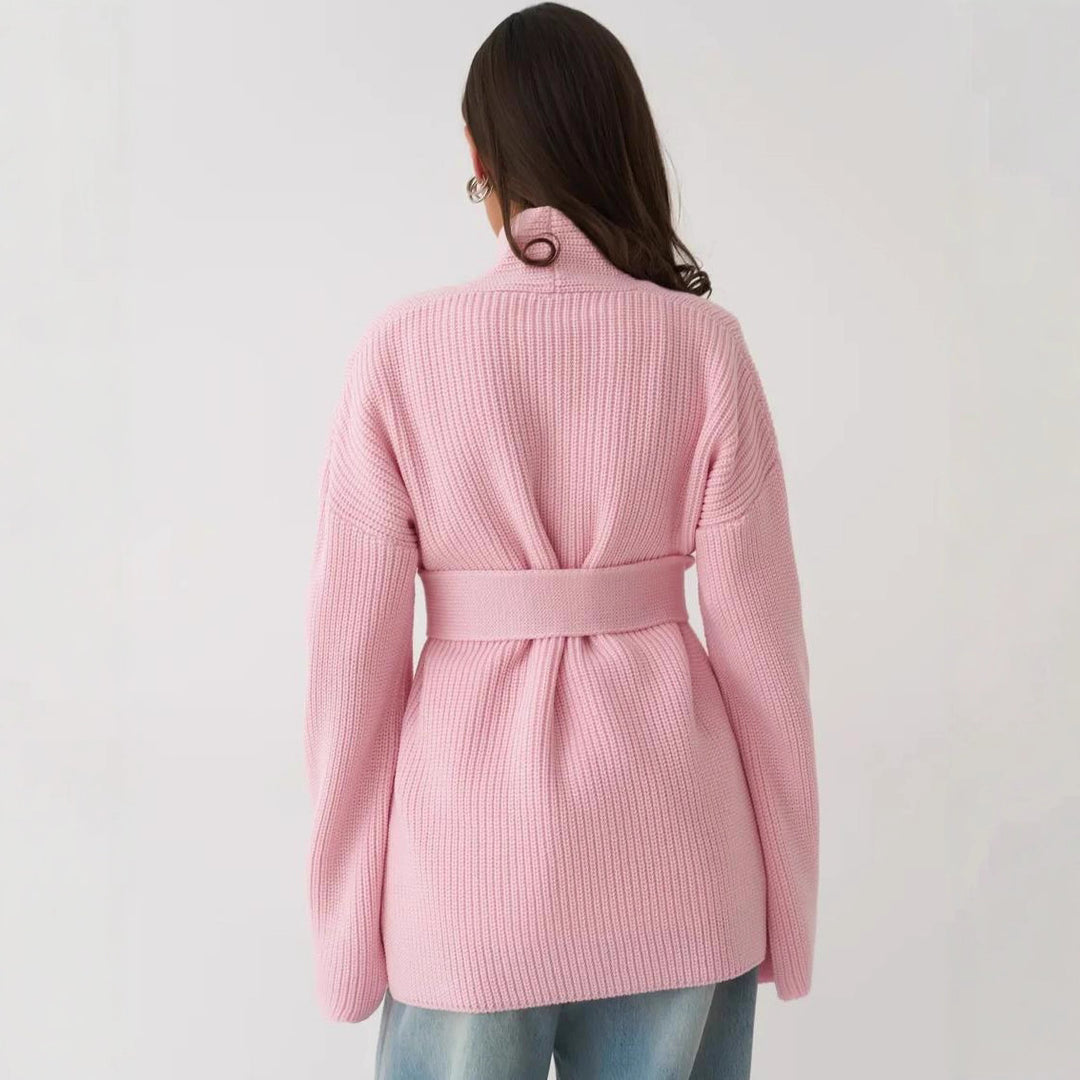Damen Strickjacke mit Bindegürtel und weit geschnittenen Ärmeln Drune