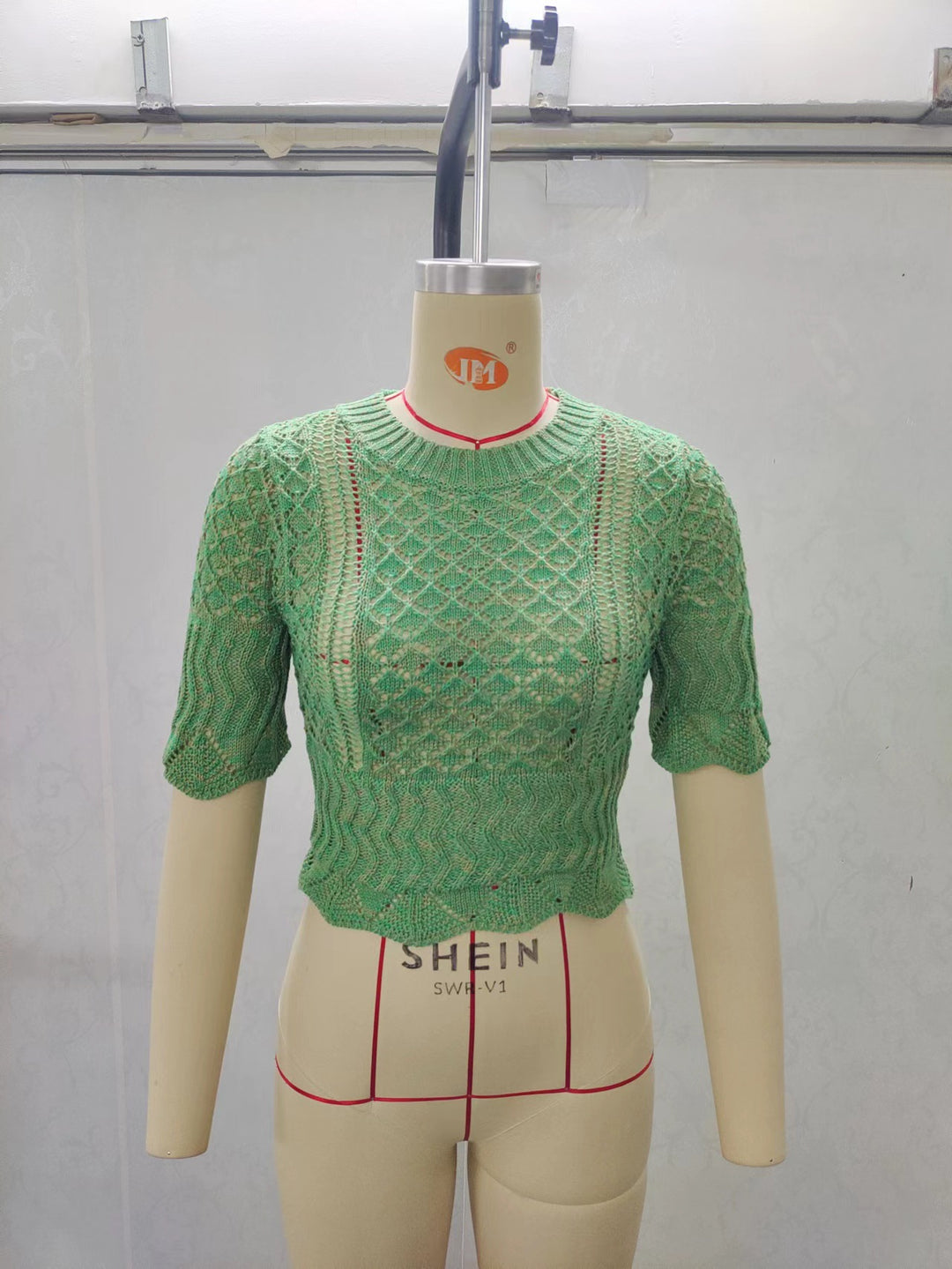 Damen Print Strickoberteil mit luftiger Netzstruktur und modischem Crop-Schnitt Drune
