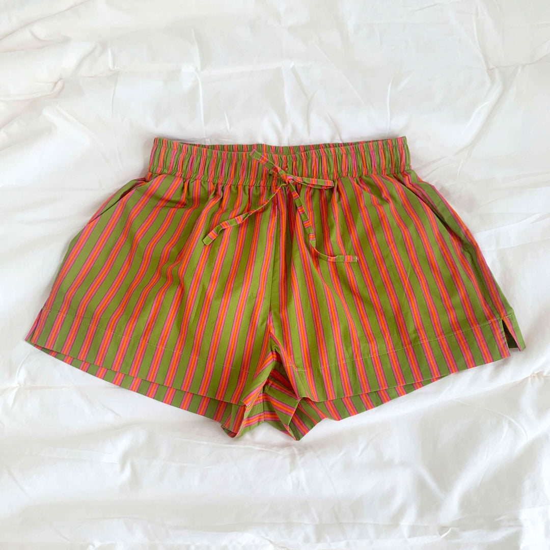 Damen bequeme Freizeit-Shorts mit farbenfrohem Streifenmuster und elastischem Bund Drune