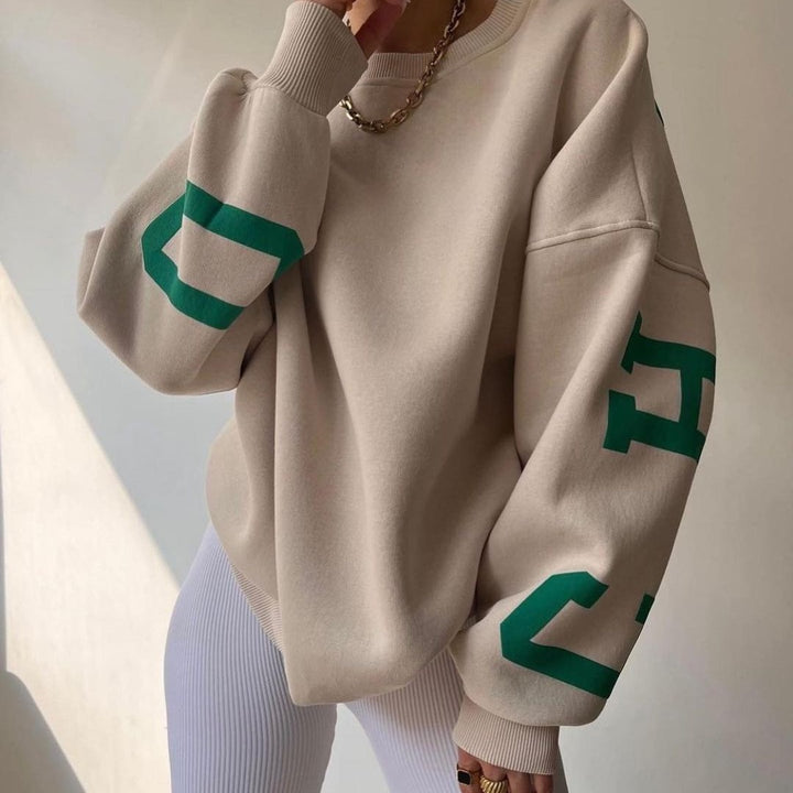 Damen lässiger Oversized Sweater mit kontrastierenden Ärmeln Drune