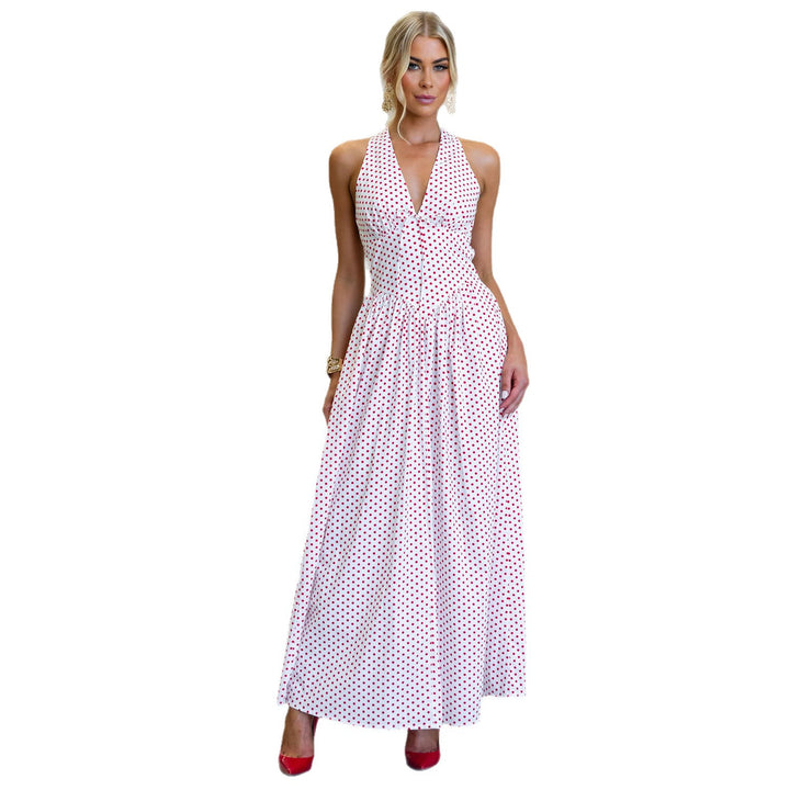 Damen Maxikleid mit tiefem V-Ausschnitt und verspieltem Polka-Dot-Muster Drune