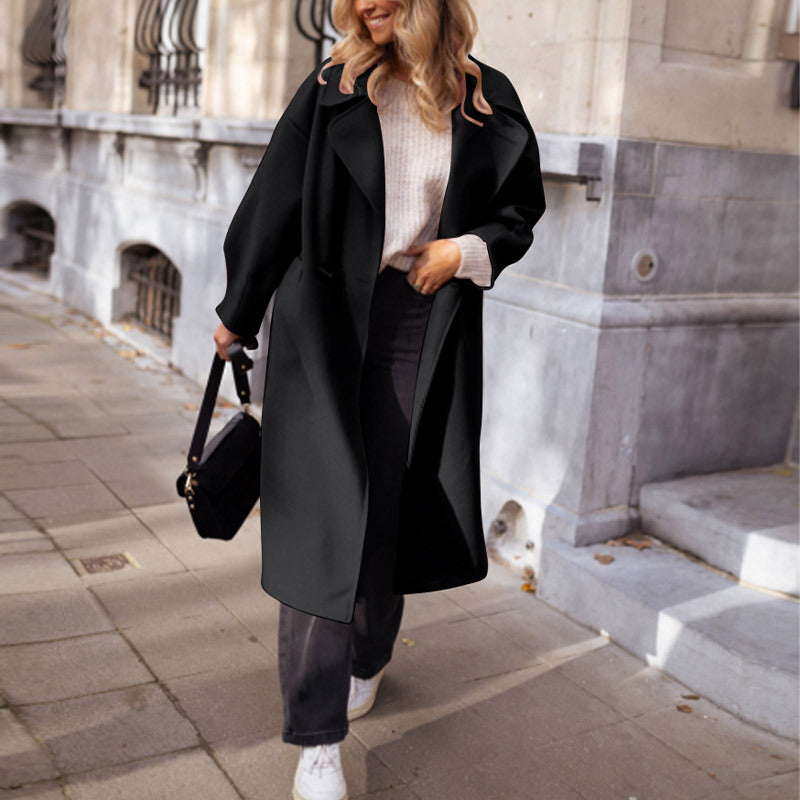 Damen eleganter Trenchcoat mit modischem Schnitt und tiefem Kragen Drune