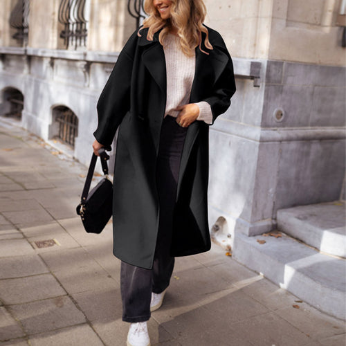 Damen eleganter Trenchcoat mit modischem Schnitt und tiefem Kragen Drune