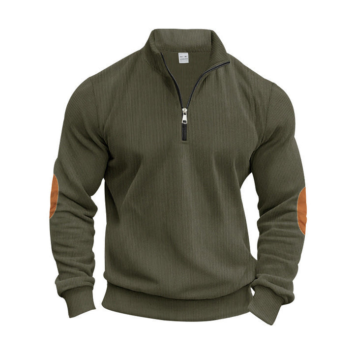 Herren Strickpullover mit modernem Reißverschluss und eleganten Ellbogenpatches Drune