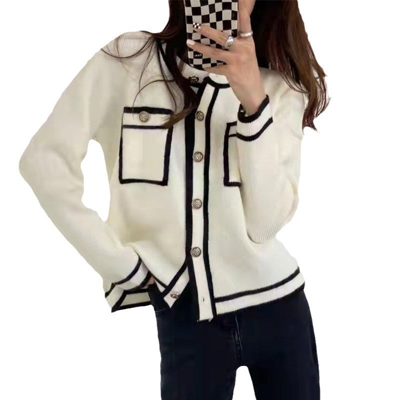 Damen Strickjacke mit Taschen und kontrastierenden Knopfdetails Drune