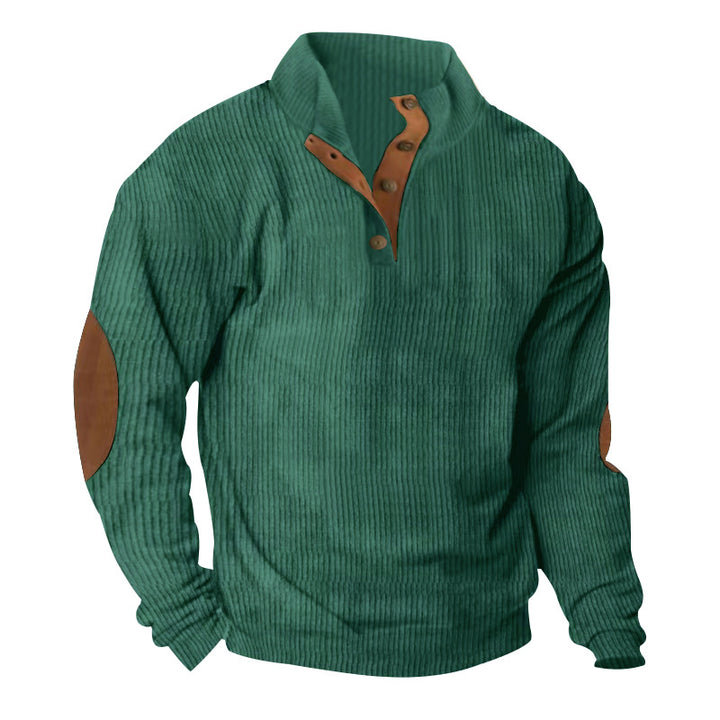 Herren nan gerippter Strickpullover mit Stehkragen und dekorativen Ellenbogenpatches Drune