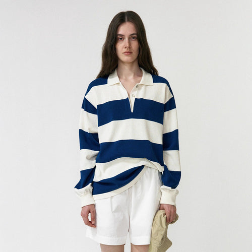 Damen Lässiges Poloshirt mit gestreiftem Design und langem Arm Drune