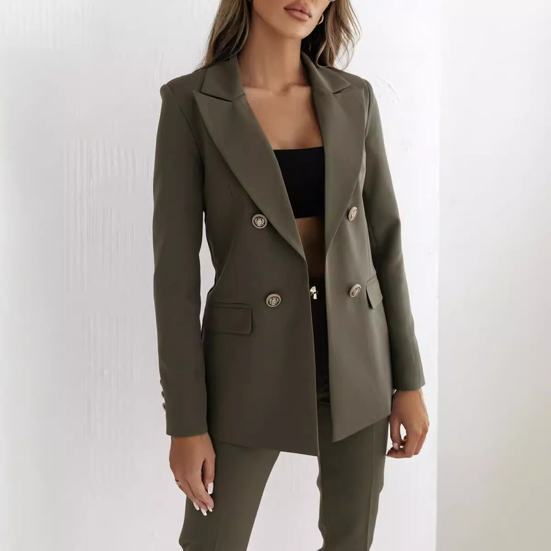 Damen Eleganter Zweireiher Blazer mit goldenen Knöpfen Drune