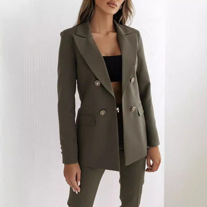 Damen Eleganter Zweireiher Blazer mit goldenen Knöpfen Drune