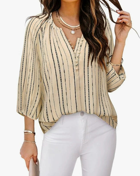 Damen elegante Tunika-Bluse mit raffinierten Streifen Drune