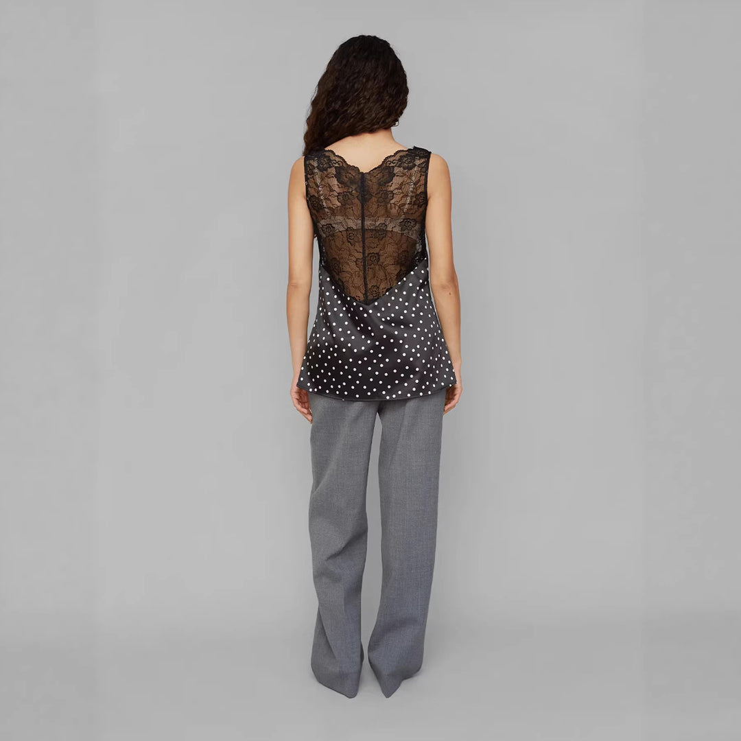 Damen Spitzen-Cami mit Polka-Dots und eleganten Details Drune