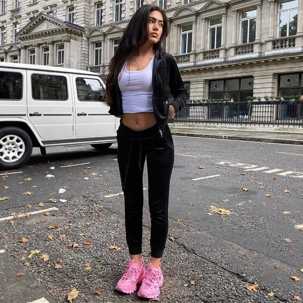 Damen sportlicher Fleece-Jogginganzug mit hochschließendem Reißverschluss und elastischen Bündchen Drune