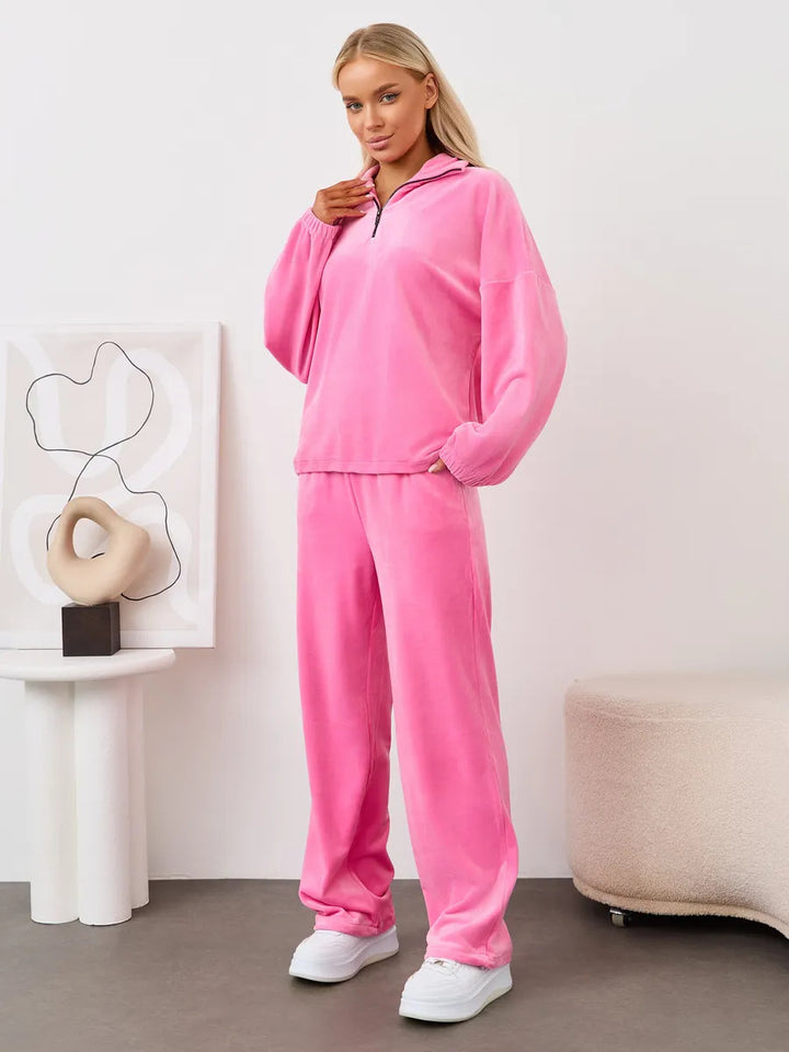 Damen Fleece-Loungewear-Anzug mit Reißverschluss und elastischem Bündchen Drune
