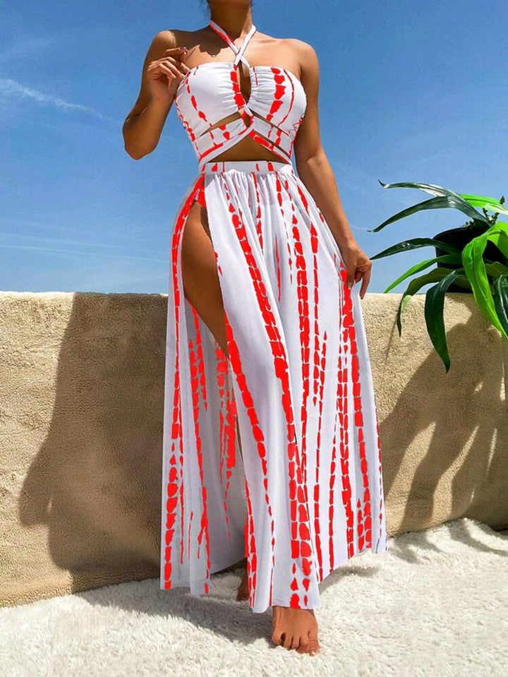 Damen Luftiges Strandkleid mit tiefem Ausschnitt und seitlichem Schlitz Drune