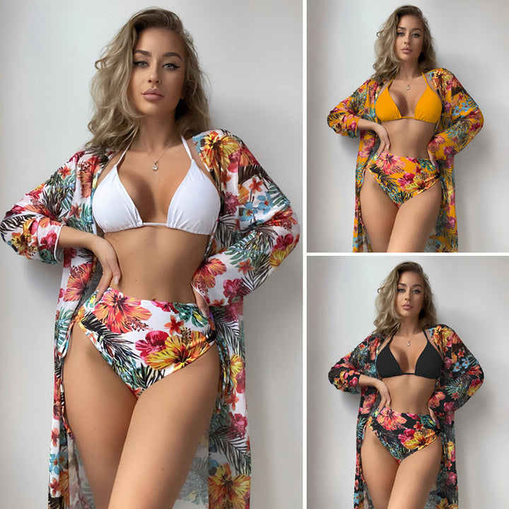 Damen Hochtaillierter Bikini mit floralem Cover-Up Drune