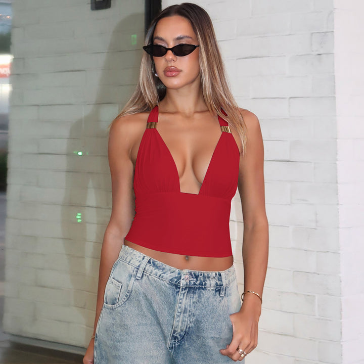 Damen Crop-Top mit tiefem V-Ausschnitt und eleganten Trägerdetails Drune