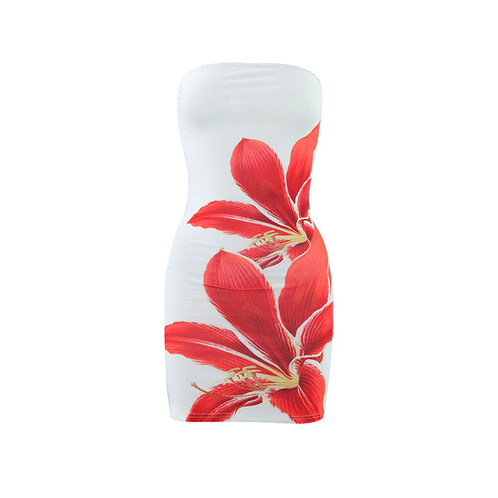 Damen figurbetontes Trägerkleid mit floralem Orchideen-Design Drune