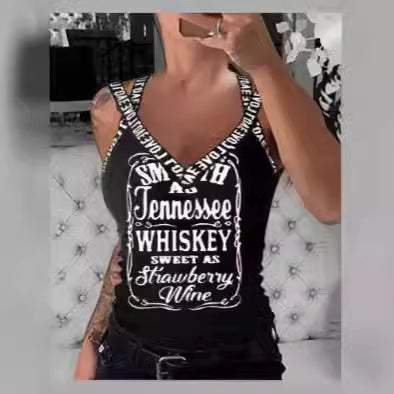 Damen Tanktop mit V-Ausschnitt und auffälligem Druck Drune