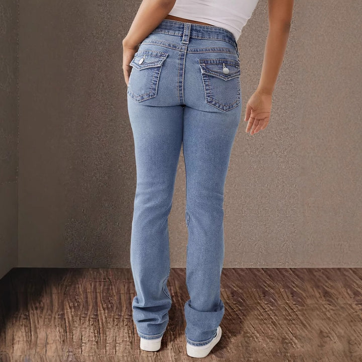 Damen Hochbundige Jeans mit dekorativen Knöpfen Drune