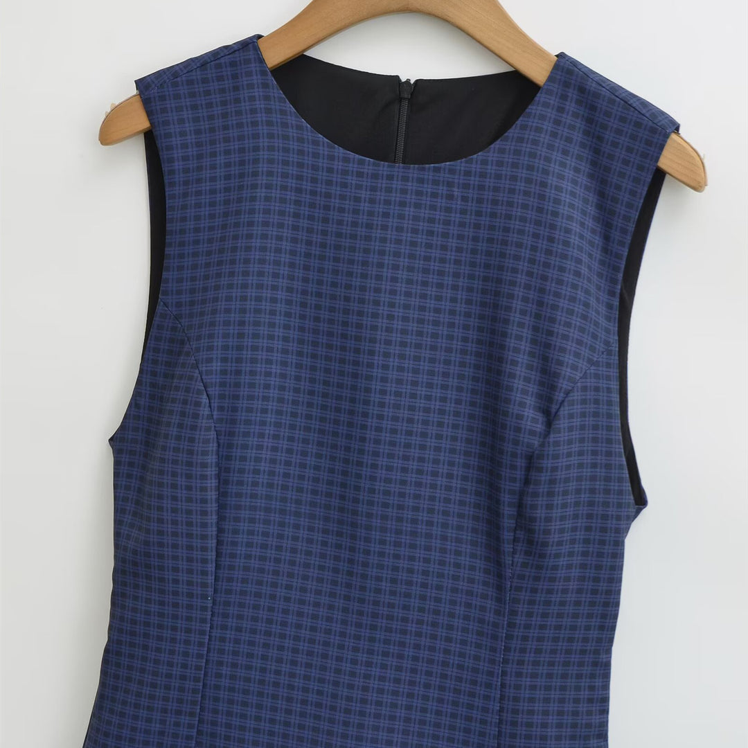 Damen Sommerkleid mit voluminösem Rüschenrock und modernem Karomuster Drune