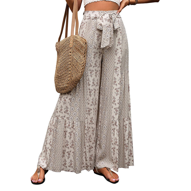 Damen weite Palazzo-Hose mit floralem Muster und elastischem Taillenzug Drune