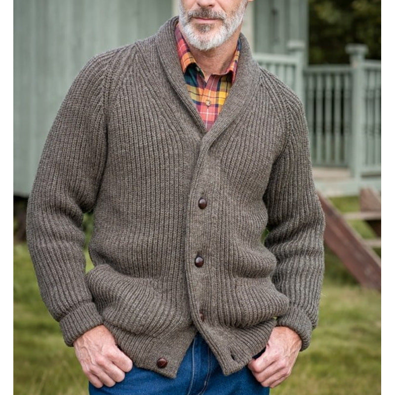Herren grob gestrickter Cardigan mit praktischen Taschen und modernem V-Ausschnitt Drune