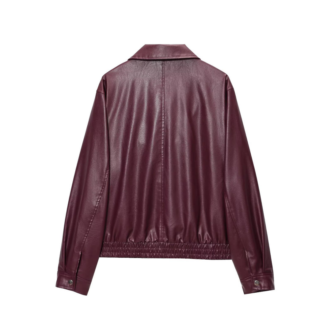 Damen Kunstlederjacke im Urbanen Stil mit elastischem Saum und Seitentaschen Drune