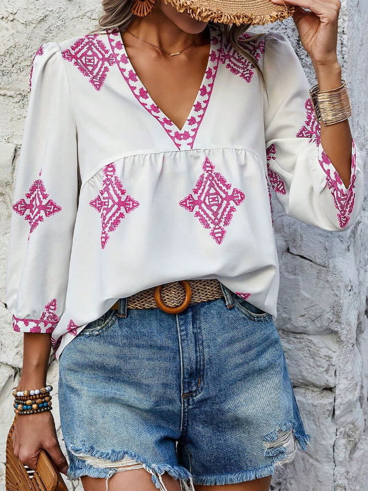Drune | Boho Chic V-ausschnitt Bestickte Bluse Für Frauen