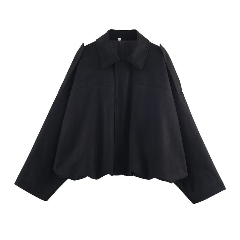Damen Oversize-Suedejacke mit lässigem Schnitt und praktischen Schulterdetails Drune