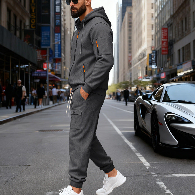 Herren stylisches Zweiteiliges Jogginganzug mit Kapuze und praktischen Taschen Drune