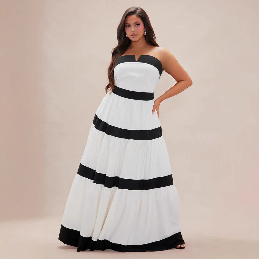 Damen Maxikleid mit schulterfreiem Design und weitem Rock Drune