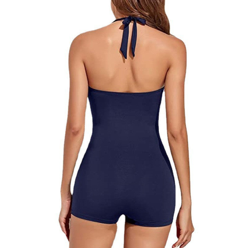 Damen Eleganter Badeschnitt mit rüschenärmel und abnehmbaren Trägern Drune