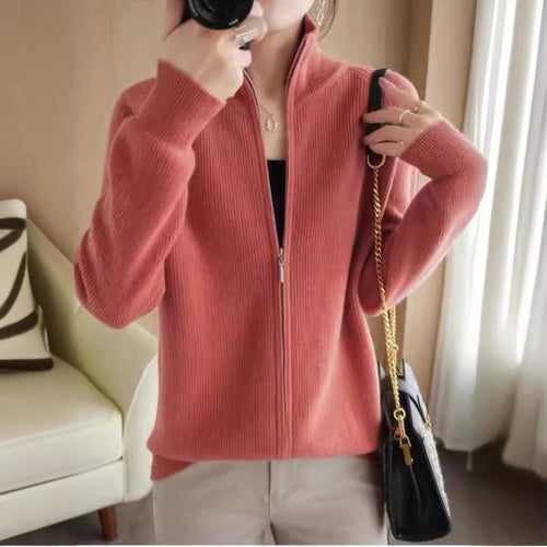 Damen Strickjacke mit hohem Stehkragen und durchgehendem Reißverschluss Drune