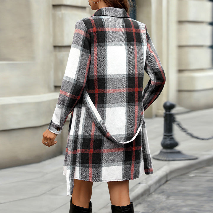 Damen Flanell Hemdkleid mit Gürtel und kariertem Muster Drune